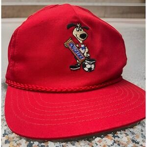 Vintage World Cup Soccer Hat Striker Mascot Cap 90s Dog Snickers Snapback Red